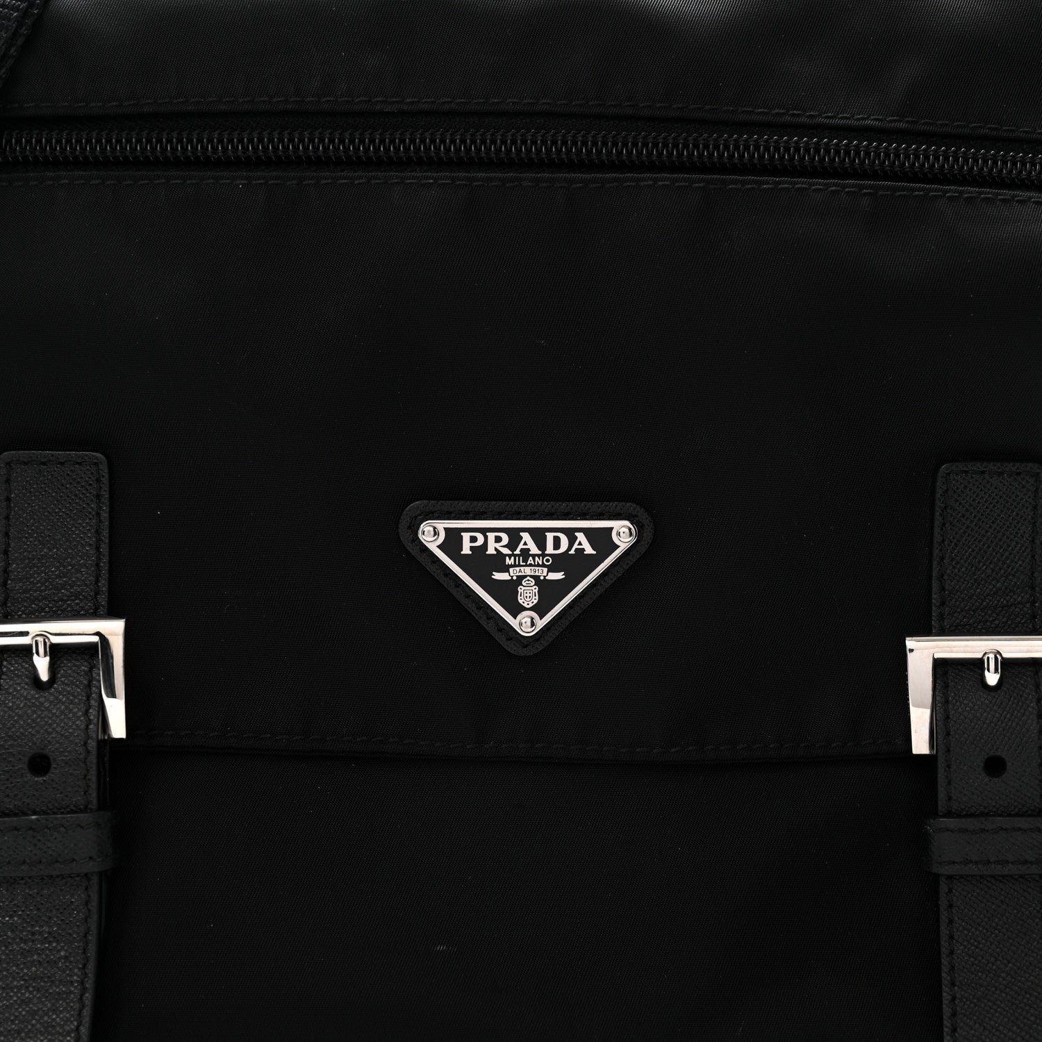 Prada Tessuto Nylon Saffiano Double Buckle Messenger Shoulder Bag Black 8 of 10
