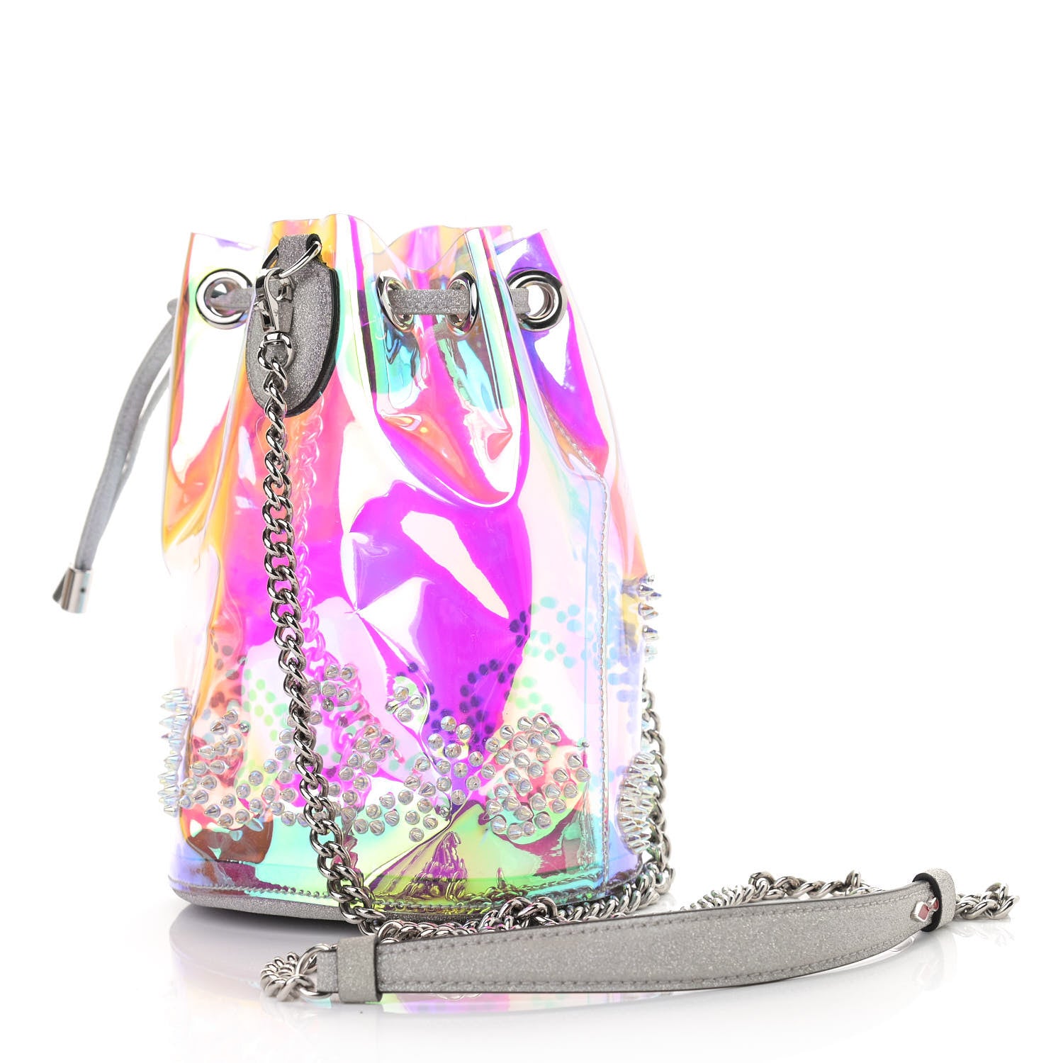 Christian Louboutin PVC Iridescent Marie Jane Studded Bucket Silver 3 of 10