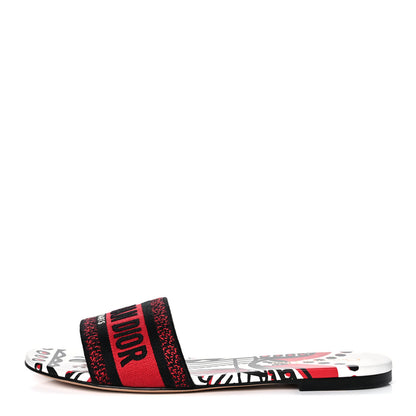 Christian Dior Canvas Cupidon Embroidered Dway Flat Slide Sandals 39.5 Black Red 1 of 9