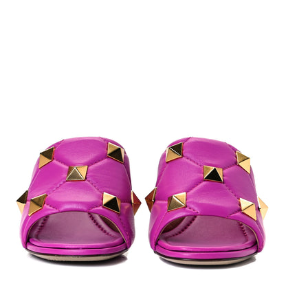 Valentino Garavani Nappa Quilted Roman Stud 65mm Slide Sandals 37.5 Radiant Orchid 3 of 9