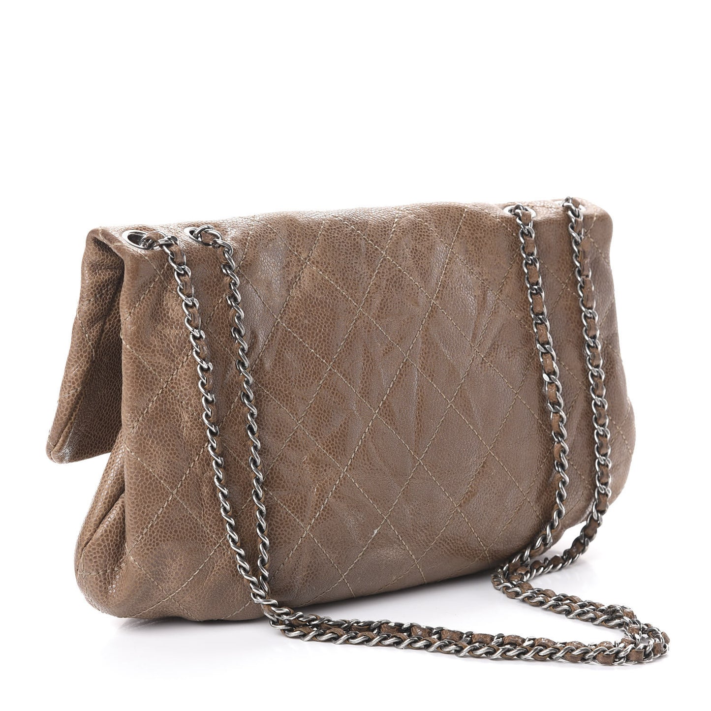 Caviar Quilted Medium Elastic Flap Brown