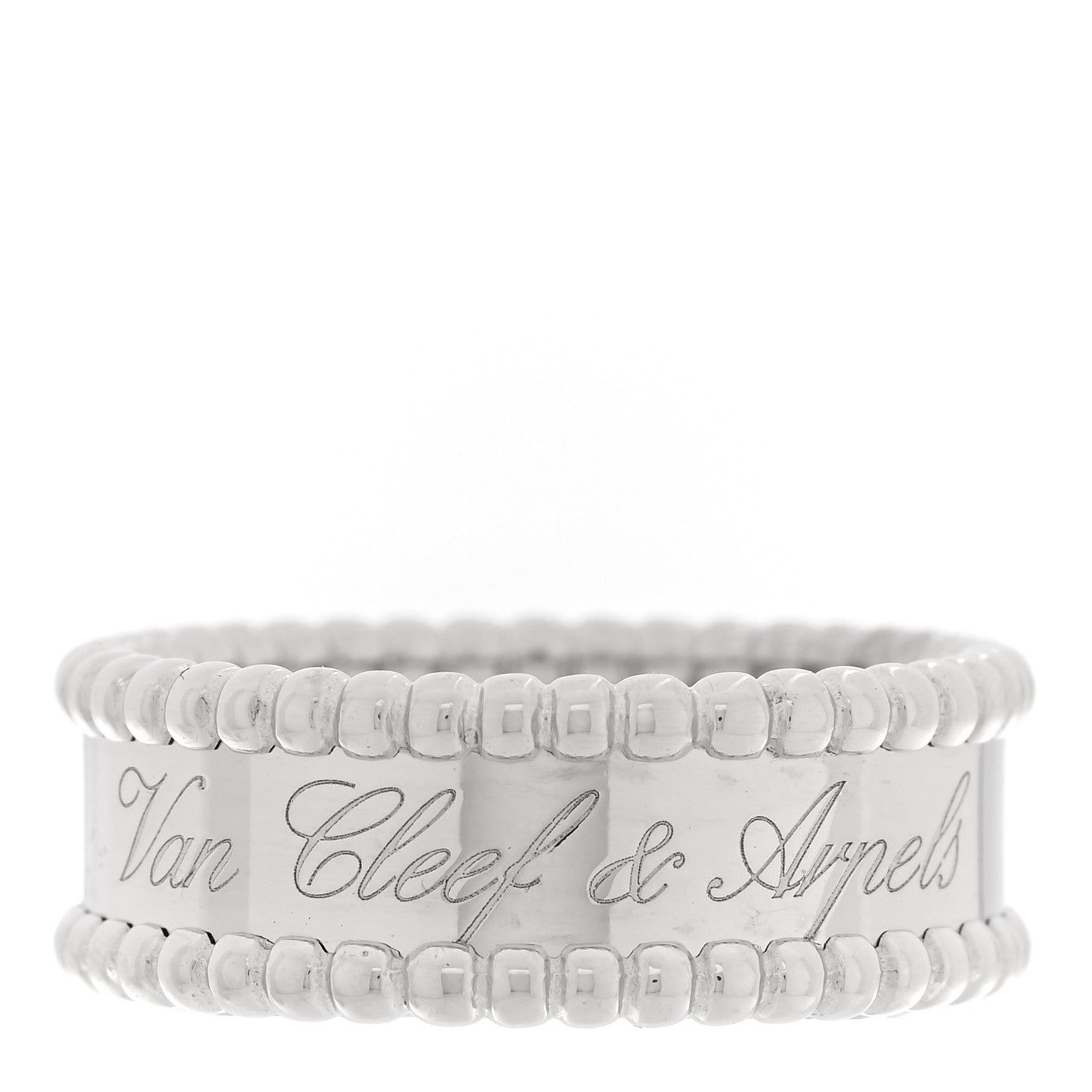 Van Cleef & Arpels 18K White Gold Perlee Signature Ring 57 8 1 of 5