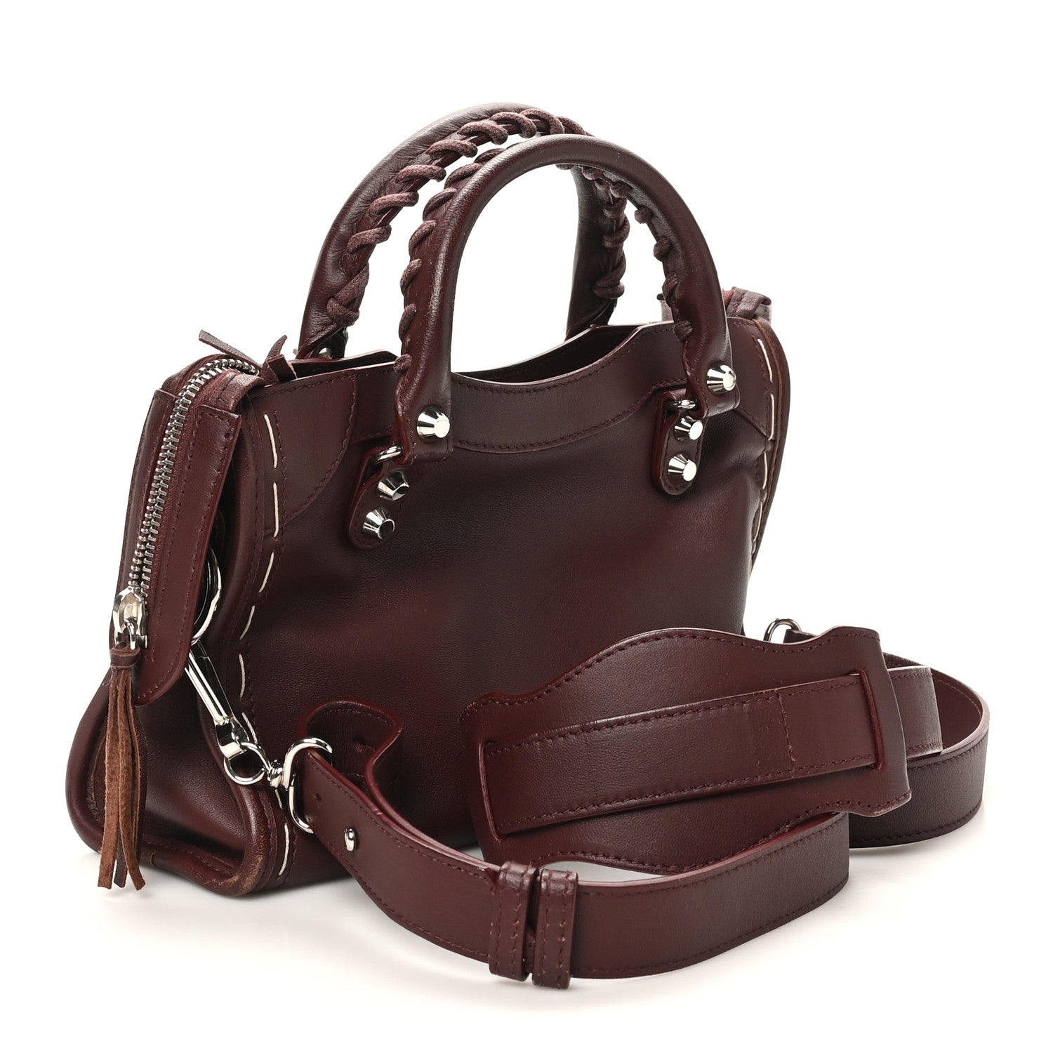 Balenciaga Calfskin Topstitch Classic Silver Hardware Mini City Rouge Lie De Vin 2 of 12