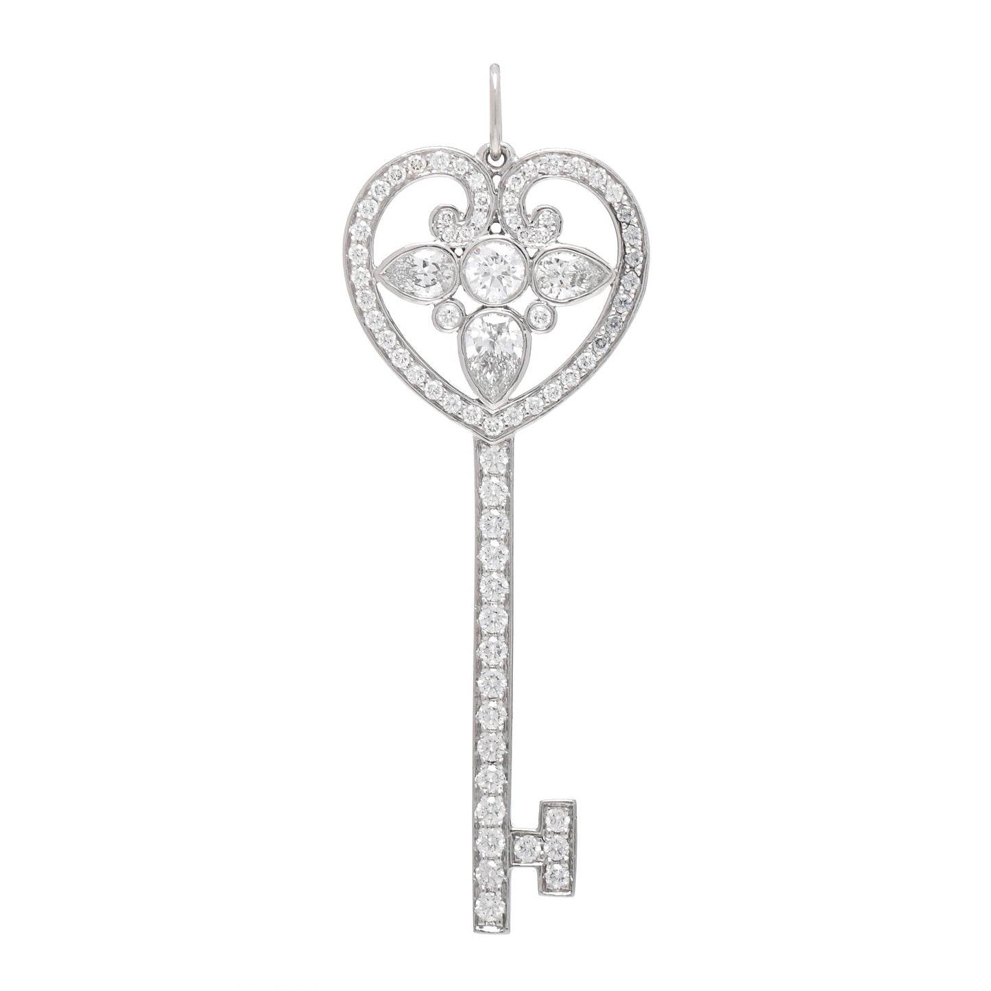 Platinum Diamond Ornate Heart Key Pendant