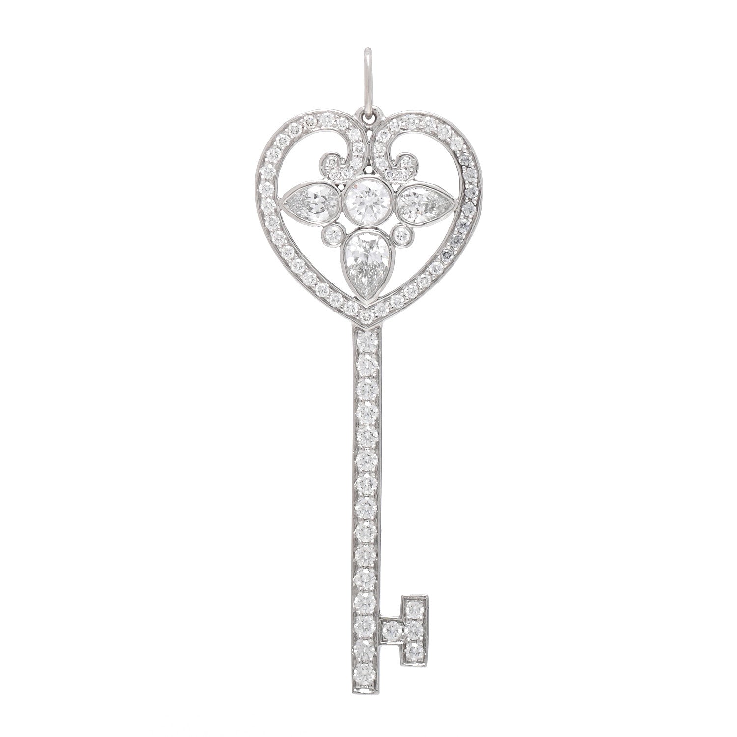 Tiffany Platinum Diamond Ornate Heart Key Pendant 1 of 4