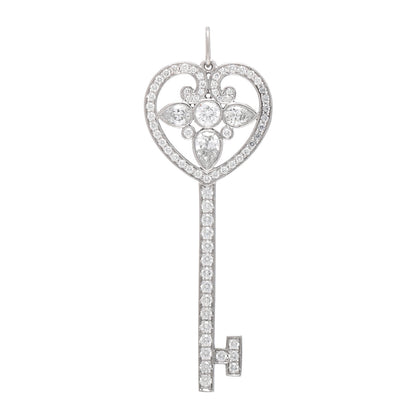 Tiffany Platinum Diamond Ornate Heart Key Pendant 1 of 4