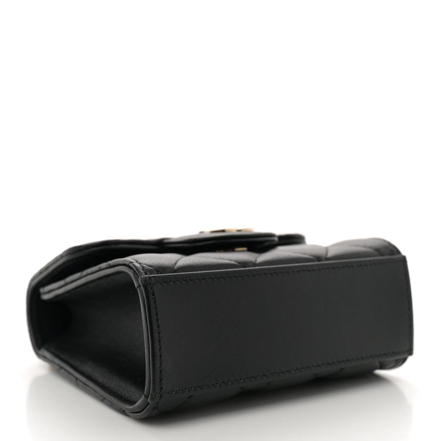 Lambskin Quilted Top Handle Flap Clutch With Chain Black