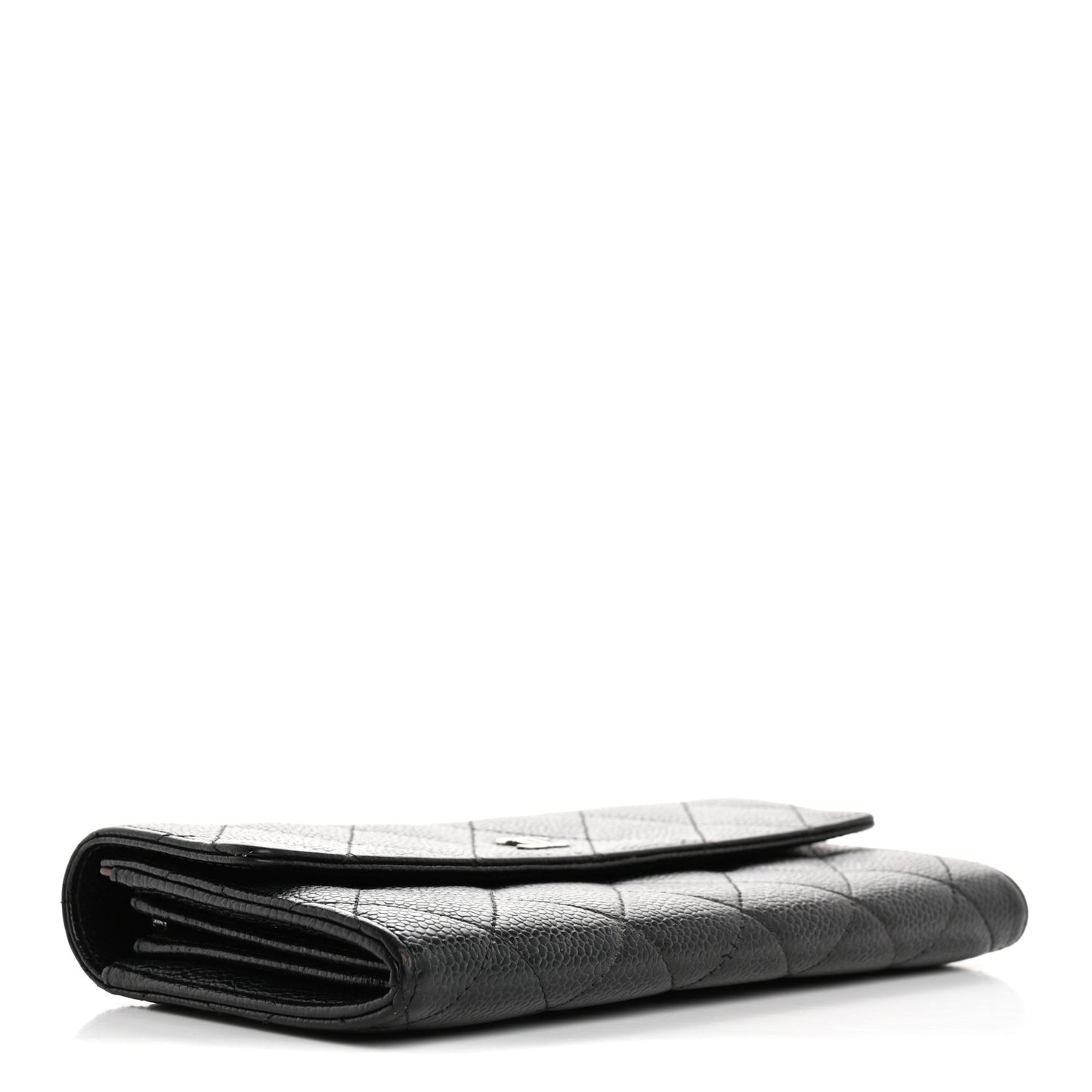 Caviar Quilted Large Gusset Flap Wallet Black