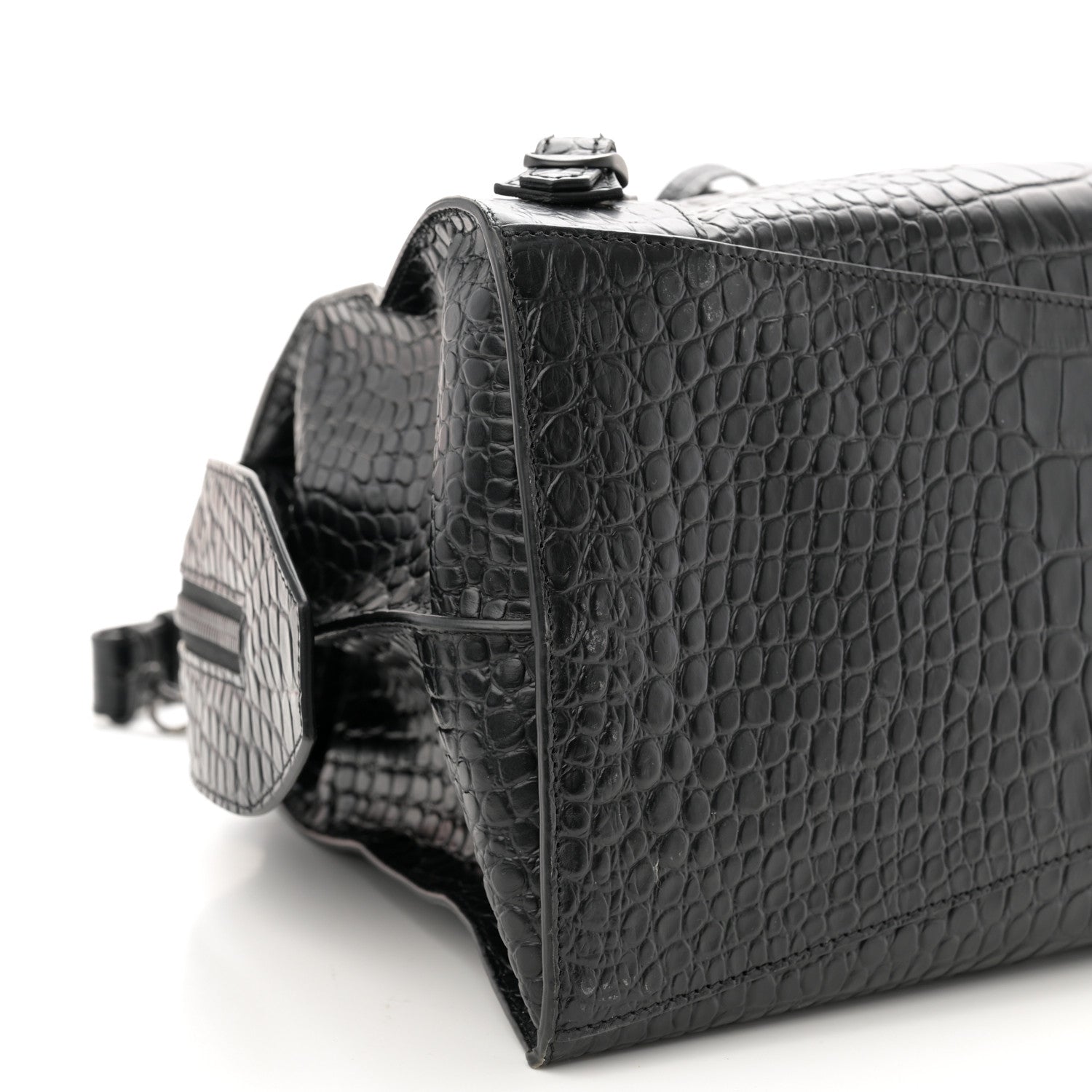 Balenciaga Calfskin Crocodile Embossed Neo Classic Silver Hardware Medium City Black 8 of 10
