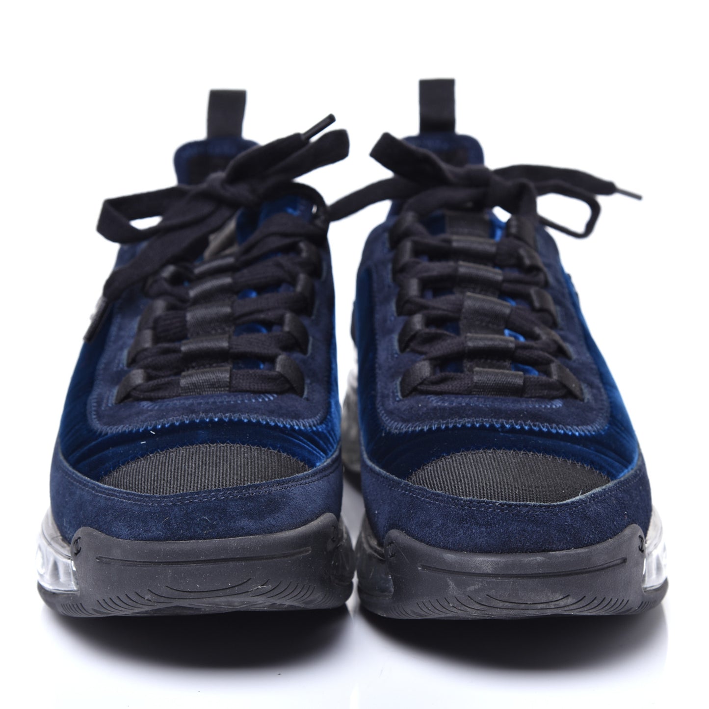 Suede Calfskin Velvet Grosgrain CC Sneakers 38.5 Navy Blue Black