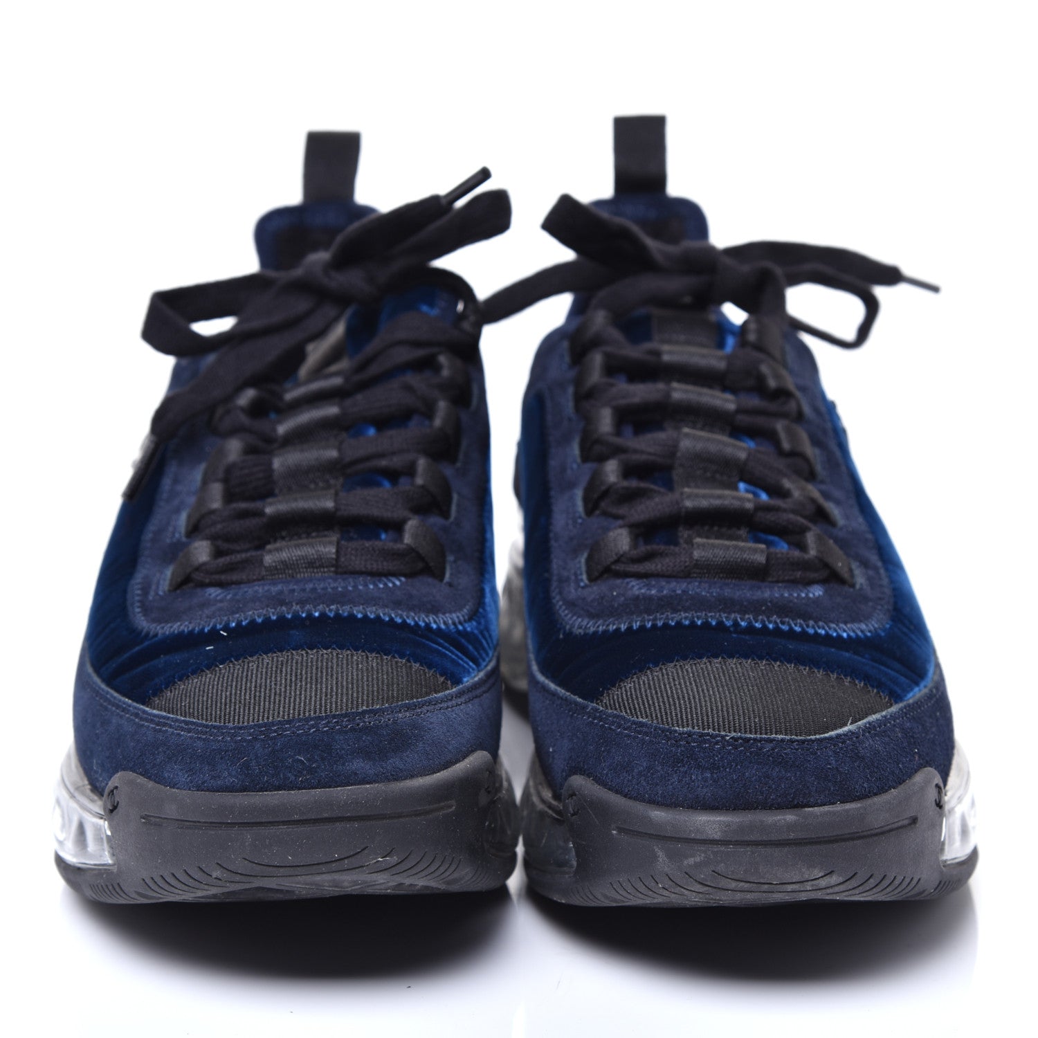Chanel Suede Calfskin Velvet Grosgrain CC Sneakers 38.5 Navy Blue Black 2 of 9