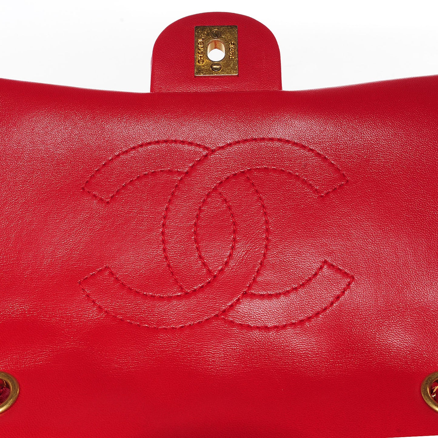 Lambskin Quilted Now and Forever Large Flap Red