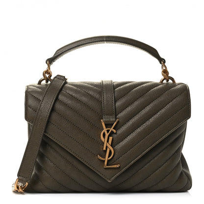 Saint Laurent Sheepskin Matelasse Chevron Monogram Medium College Bag Seaweed 1 of 4