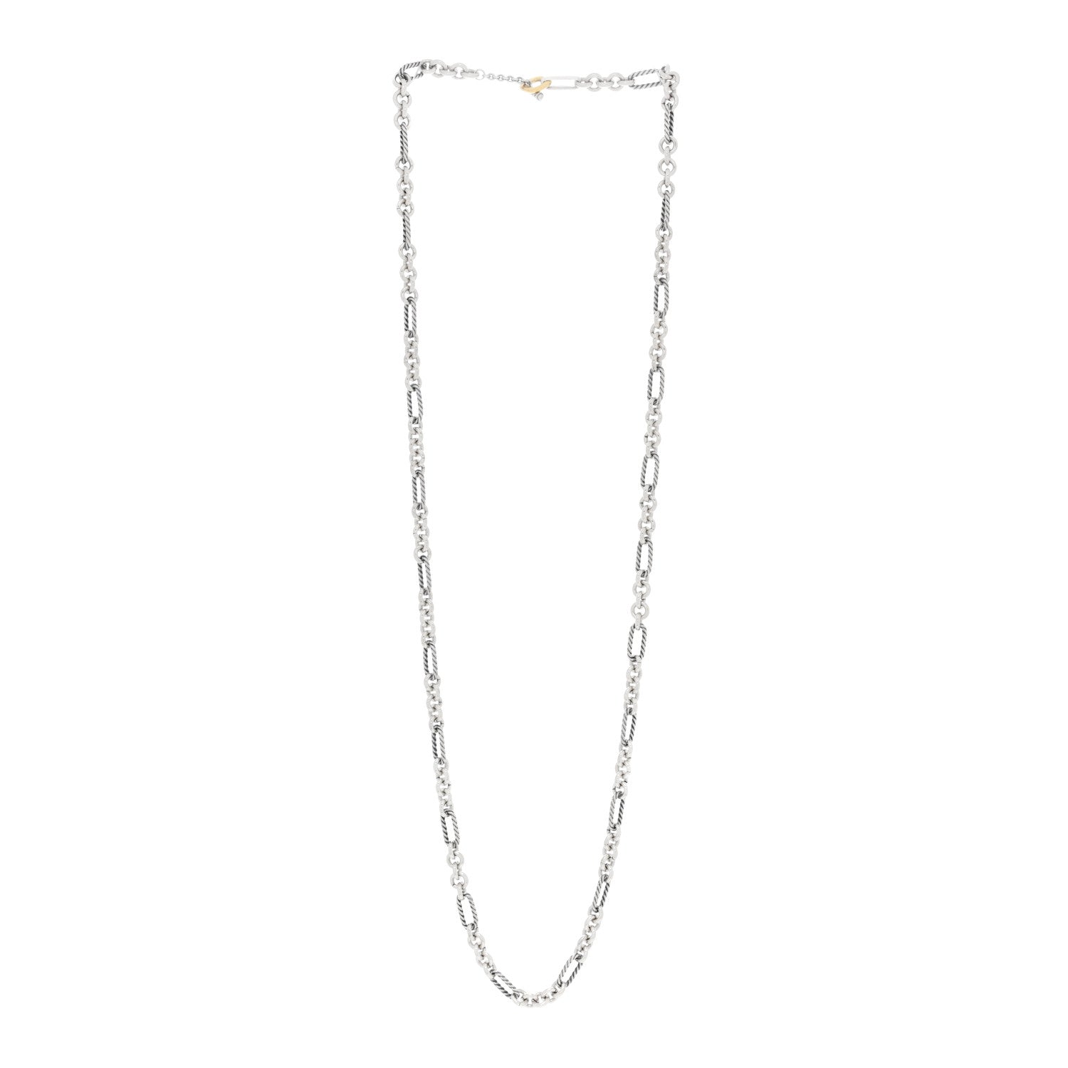 David Yurman Sterling Silver 18K Yellow Gold Figaro Chain Link Necklace 2 of 3
