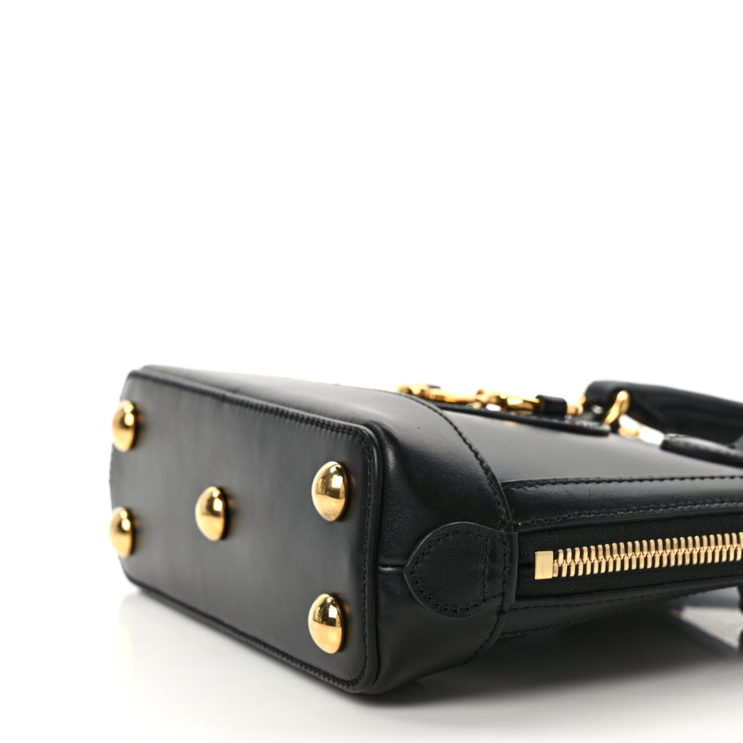 Boarded Plutone Calfskin Mini Horsebit 1955 Top Handle Bag Black