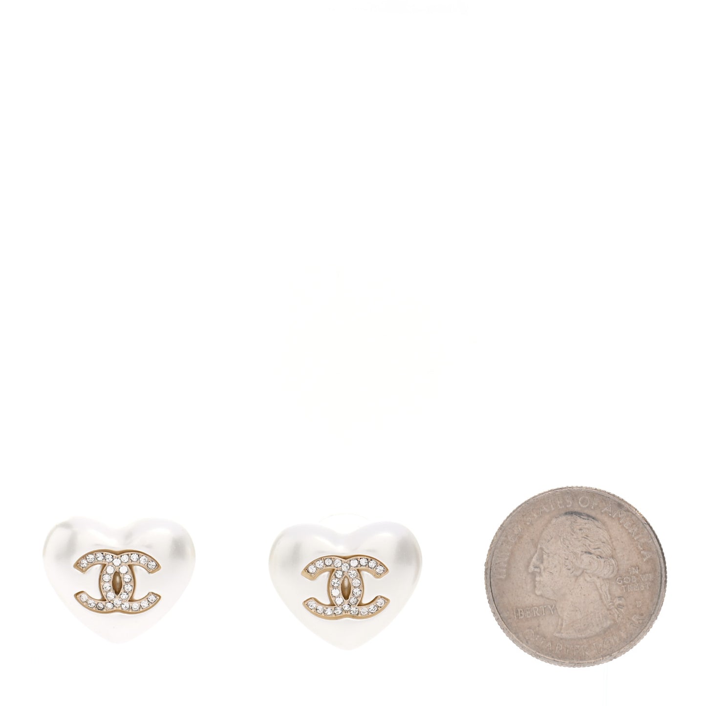 Pearl Crystal CC Heart Earrings Gold