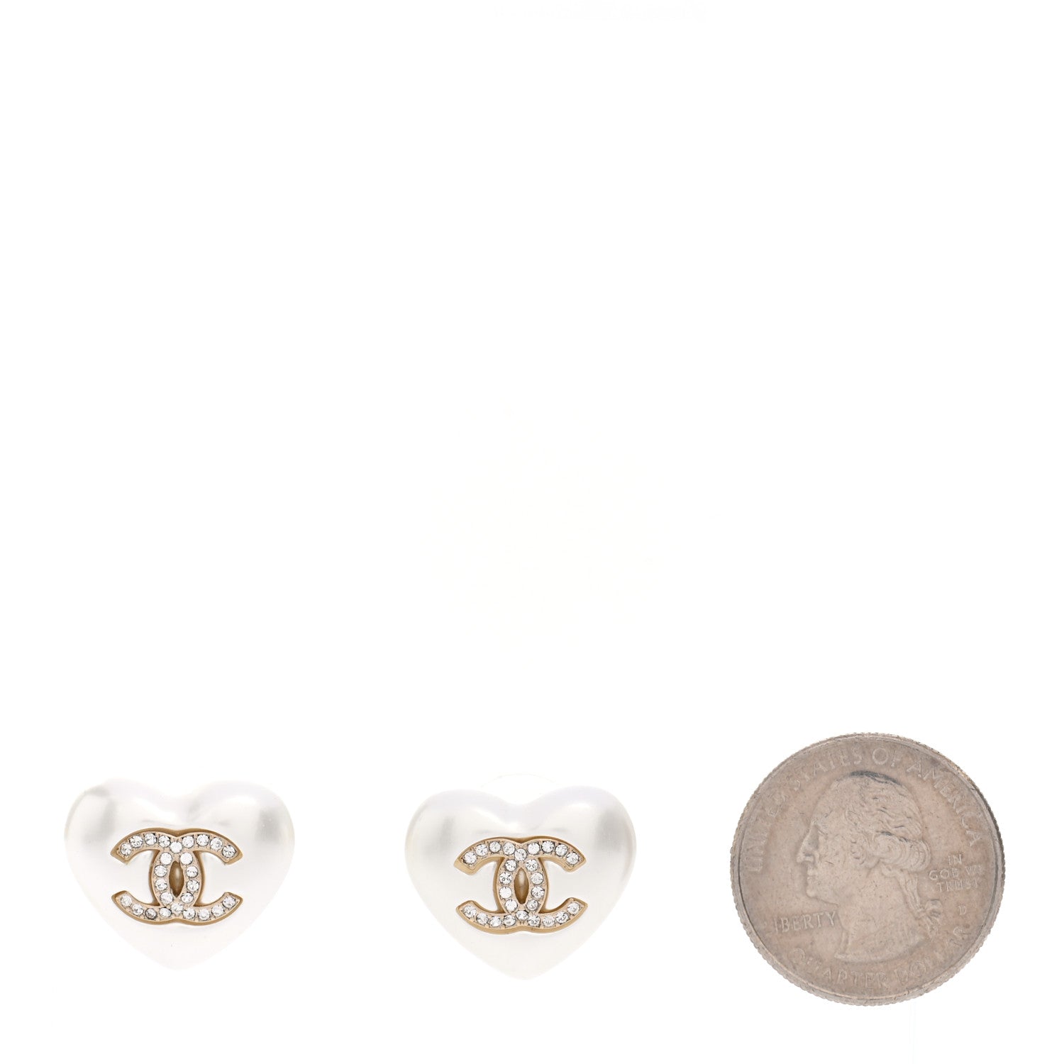 Chanel Pearl Crystal CC Heart Earrings Gold 2 of 5