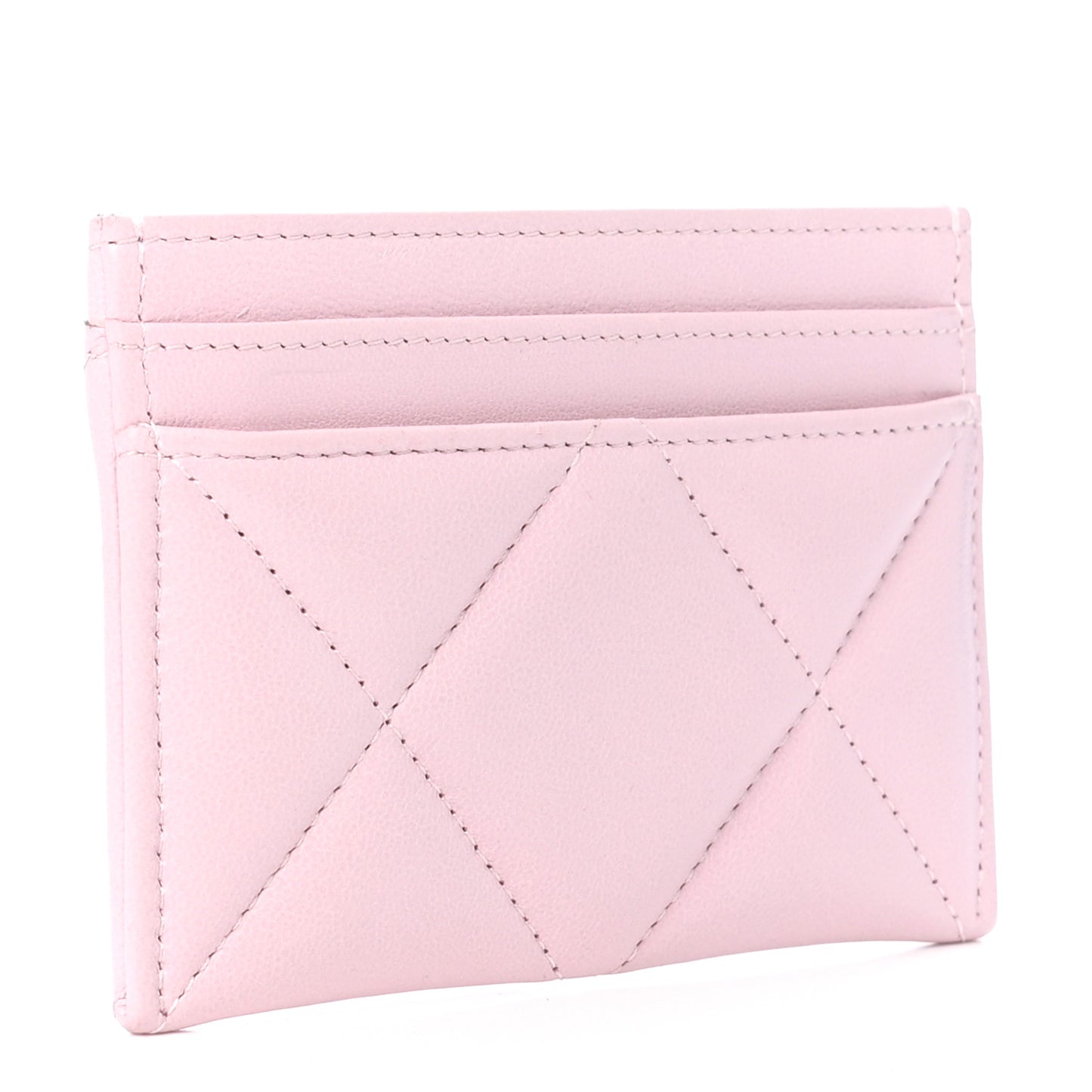Lambskin Quilted Chanel 19 Card Holder Light Pink