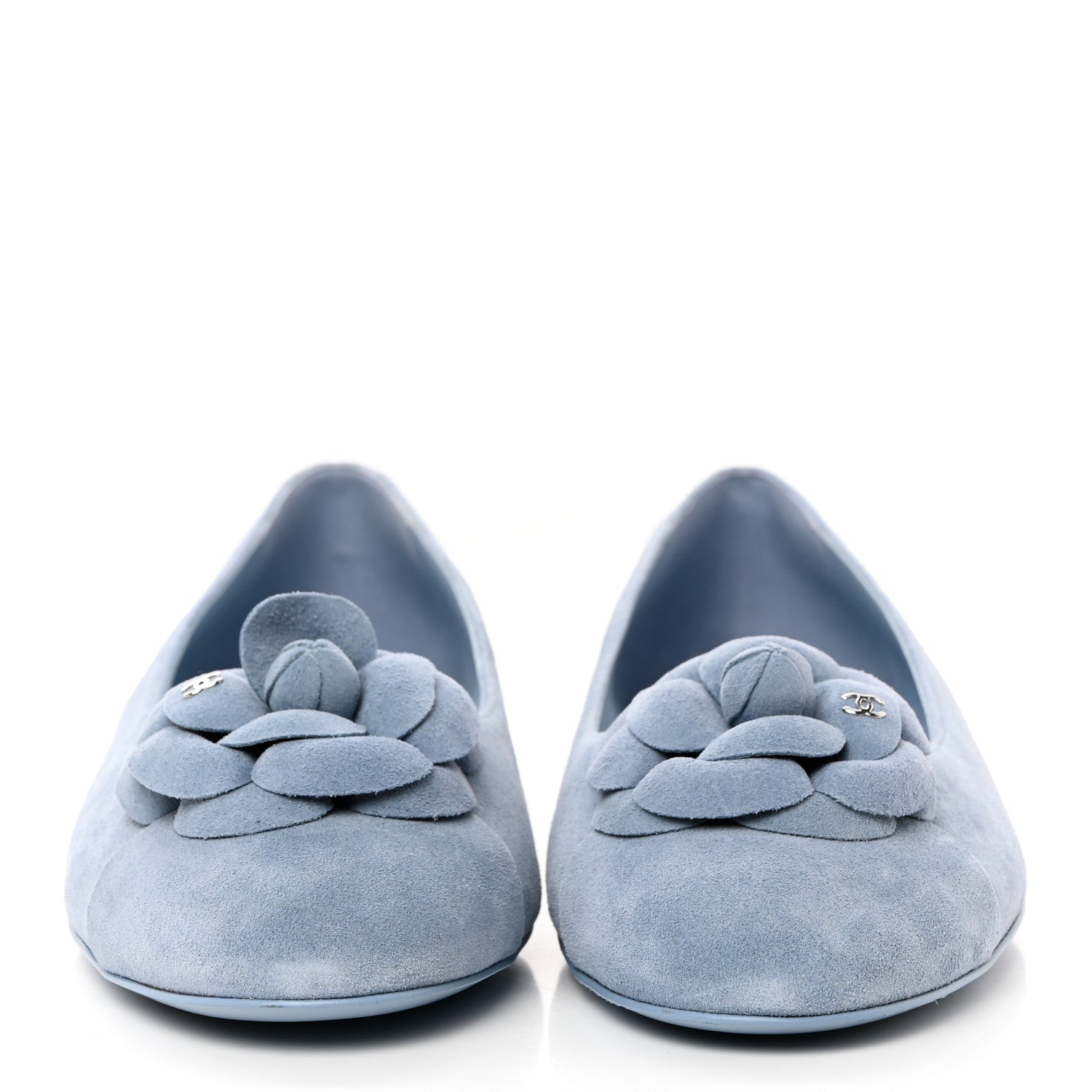 Chanel Suede Cap Toe Camellia Ballerina Flats 41 Light Blue 2 of 8