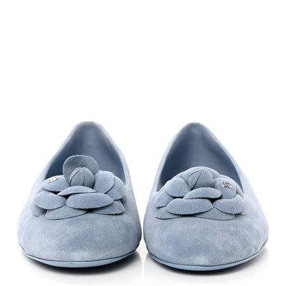 Chanel Suede Cap Toe Camellia Ballerina Flats 41 Light Blue 2 of 8