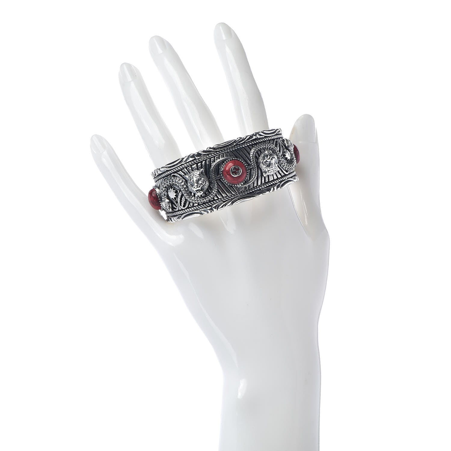 Gucci Sterling Silver Jasper Garden Cuff Bracelet Red 2 of 5