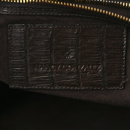 Nancy Gonzalez Crocodile Calf Hair Leopard Print Satchel Dark Brown 6 of 9