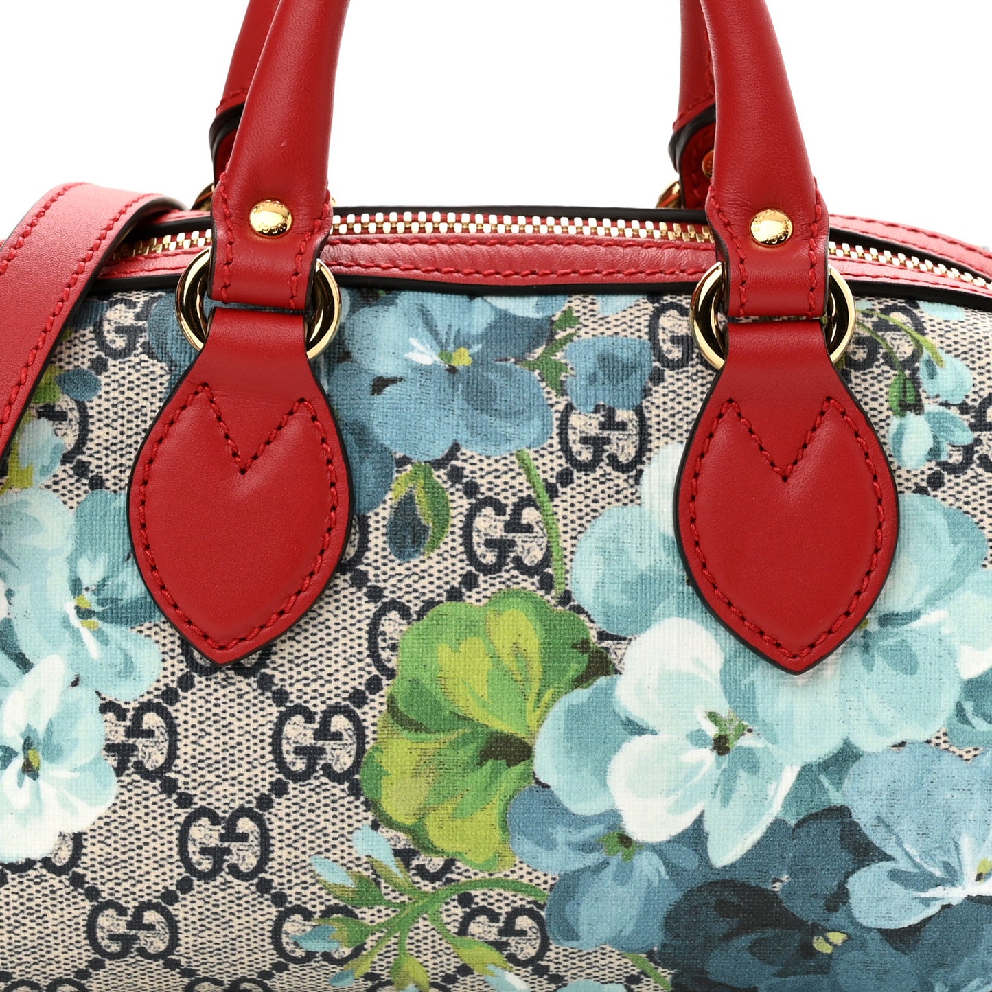GG Supreme Monogram Blooms Mini Boston Navy Blue Hibiscus