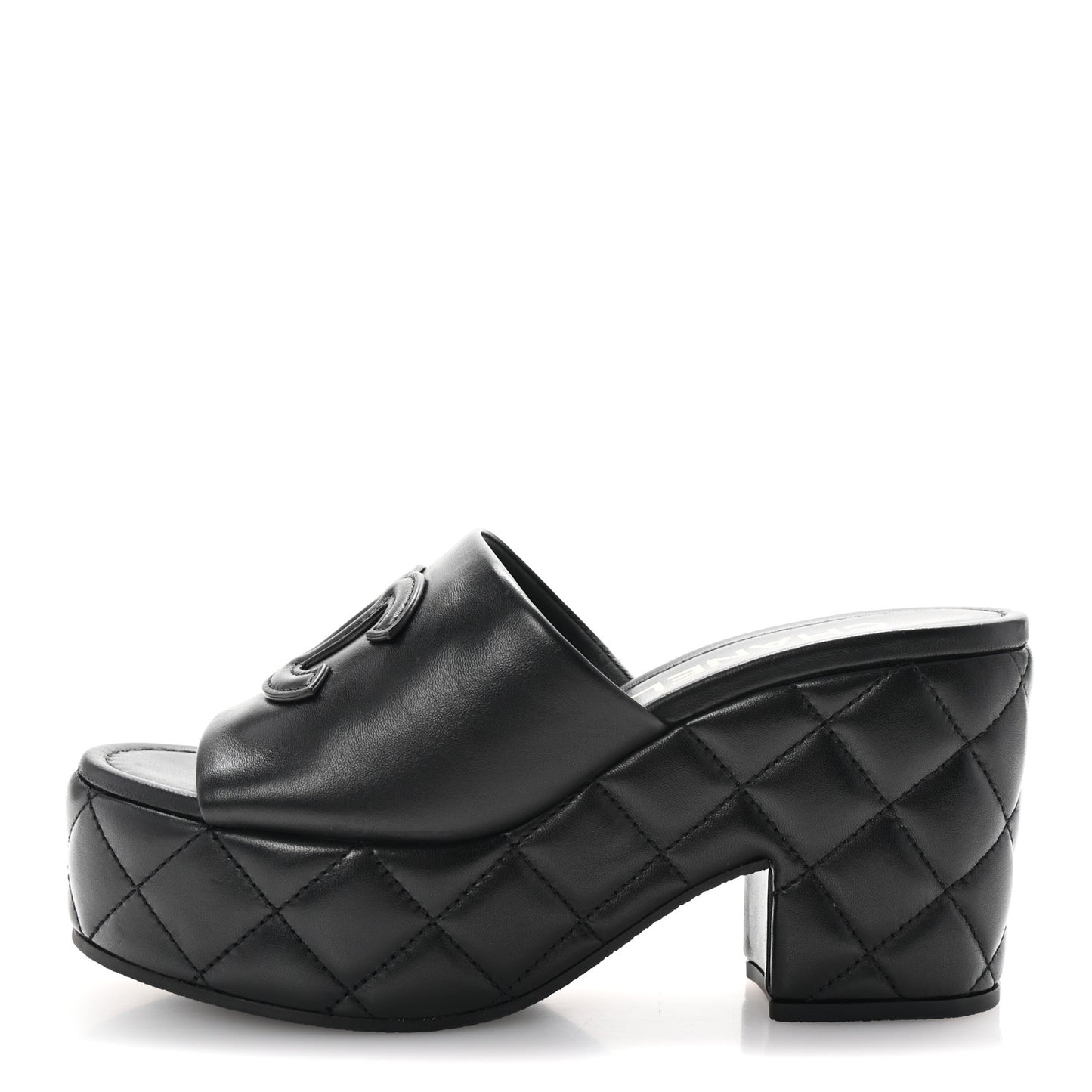 Lambskin Quilted CC Platform Mules 37 Black