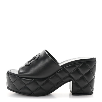 Chanel Lambskin Quilted CC Platform Mules 37 Black 1 of 11