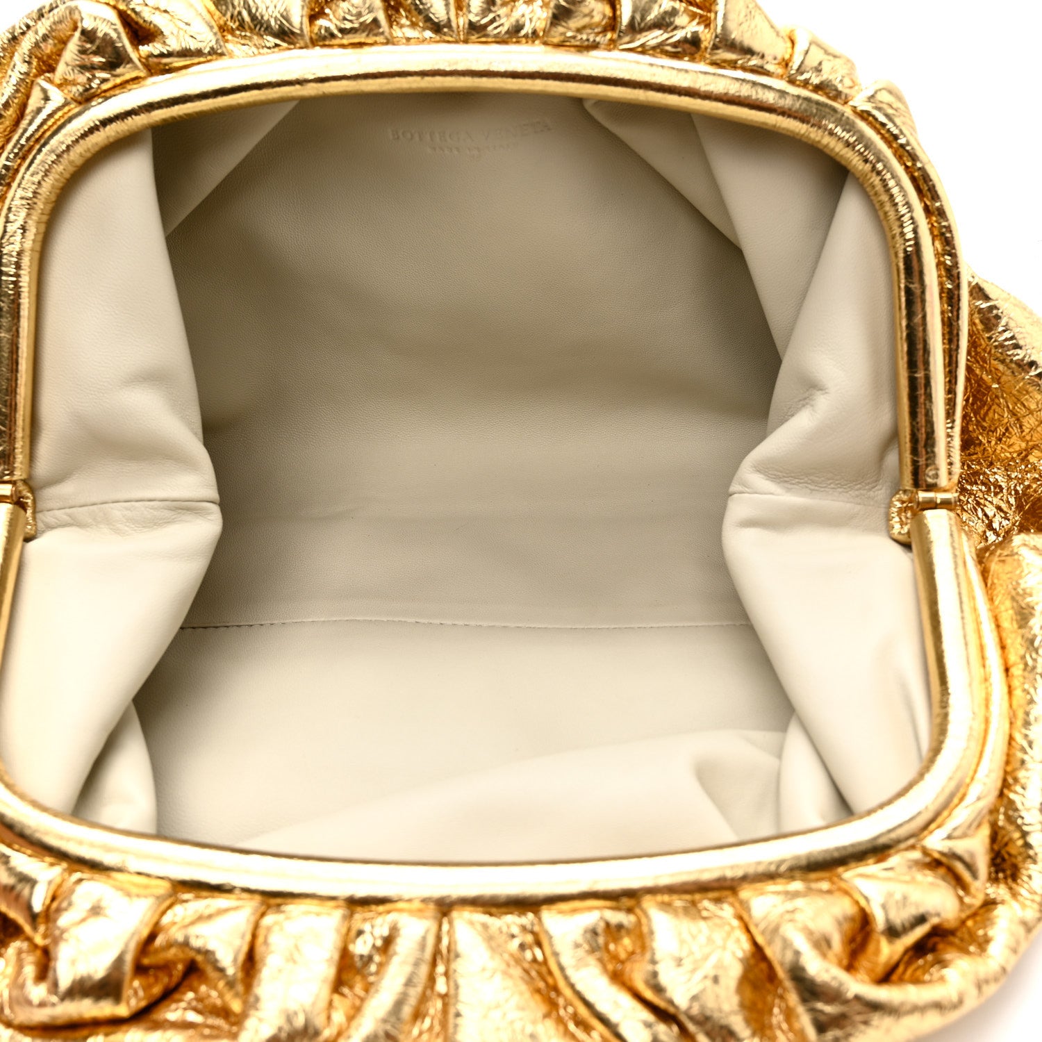 Bottega Veneta Metallic Crinkled Lambskin The Pouch Oversized Clutch Oro 5 of 11