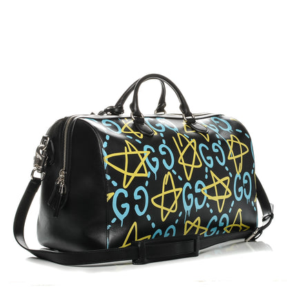 Gucci Calfskin GucciGhost Print Duffle Black New Acquamarine 3 of 11