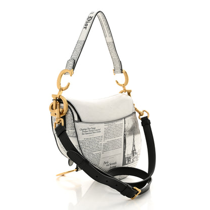Christian Dior Calfskin Newspaper Printed Saddle Bag With Strap Black White 3 of 12