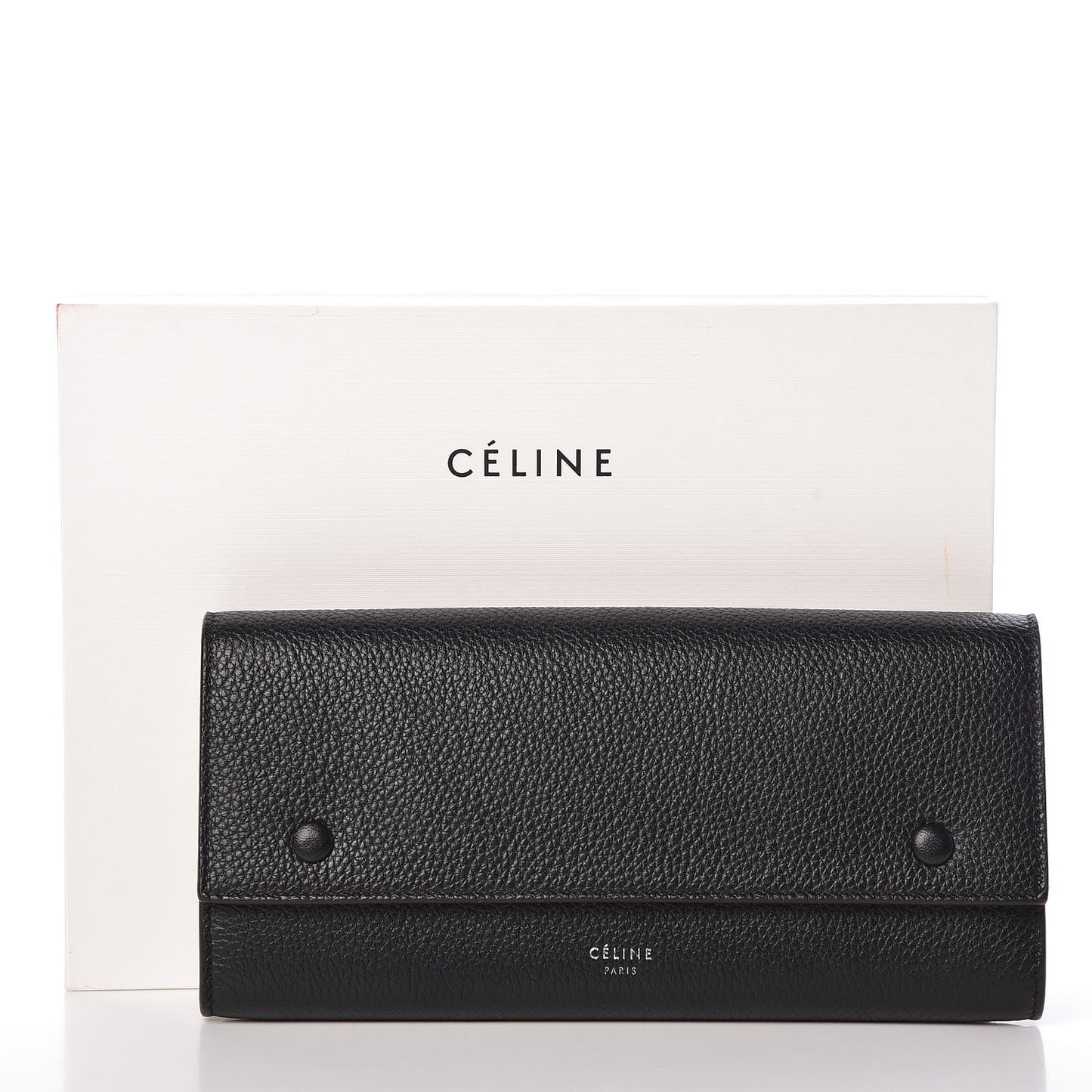 Drummed Calfskin Large Multifunction Flap Wallet Black