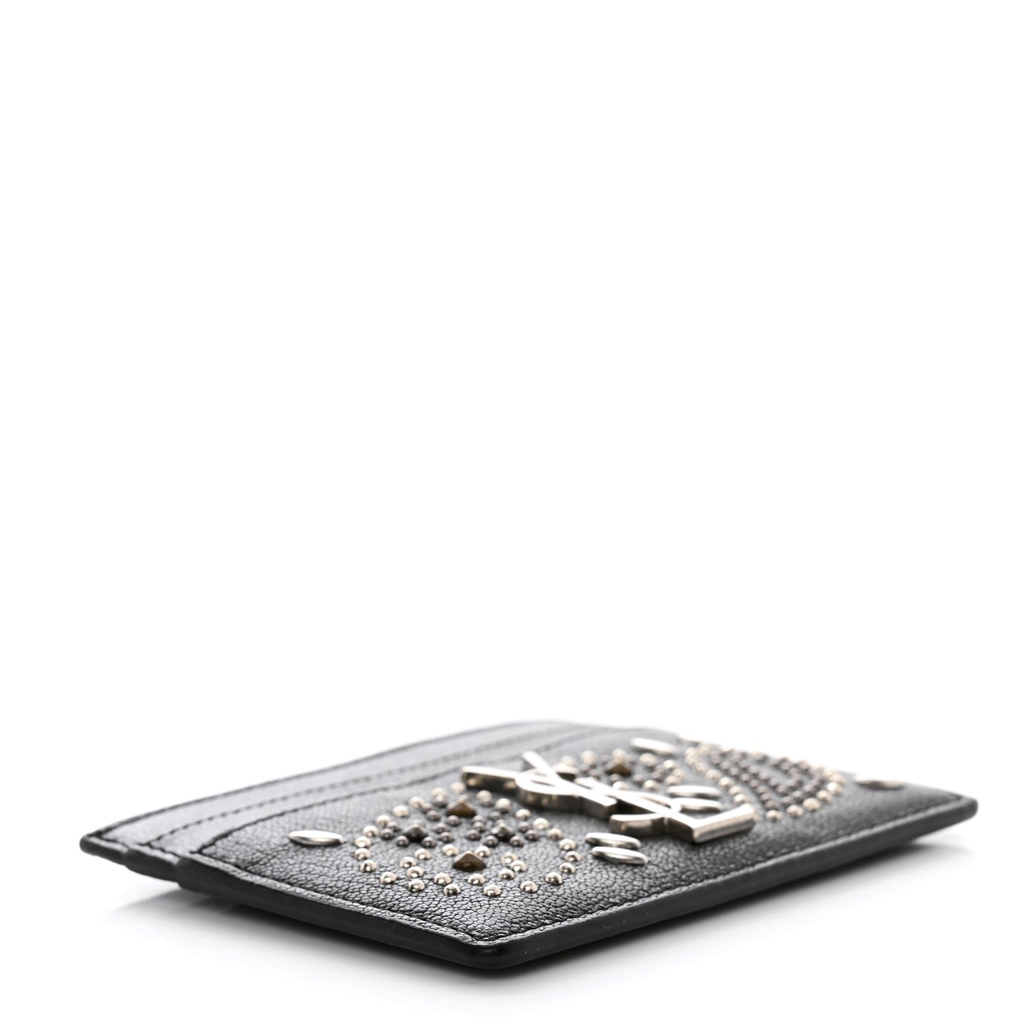 Calfskin Paisley Studded Monogram Credit Card Case Black