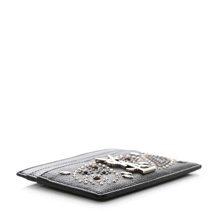 Saint Laurent Calfskin Paisley Studded Monogram Credit Card Case Black 4 of 8