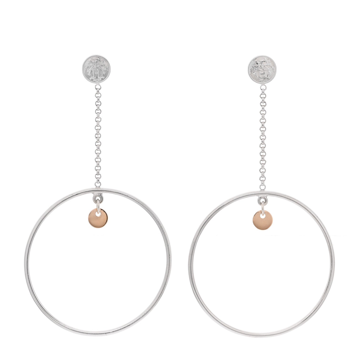 Hermes Sterling Silver 18K Rose Gold PM Ex-Libris Hoop Earrings 1 of 5