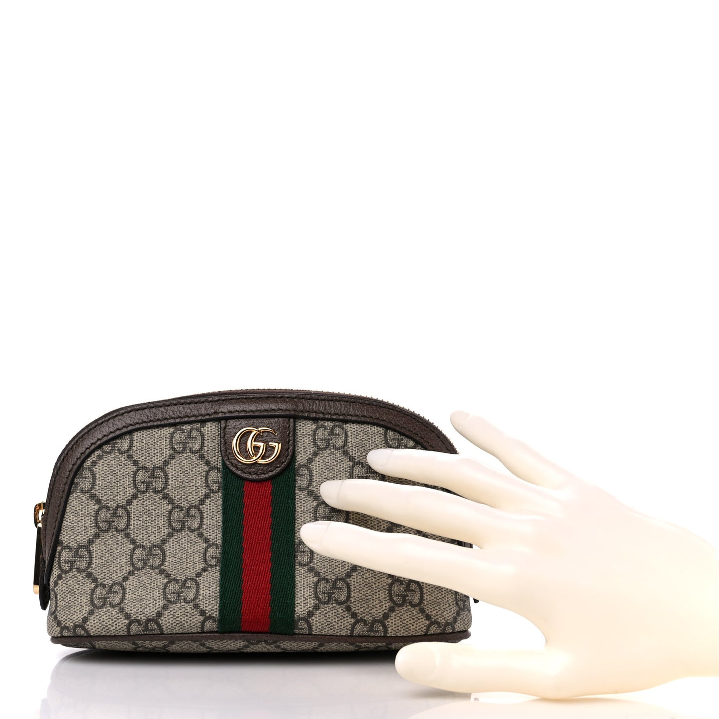 GG Supreme Monogram Textured Calfskin Web Medium Ophidia Cosmetic Case Beige Ebony New Acero