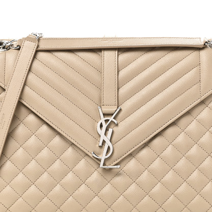 Saint Laurent Grain De Poudre Mixed Matelasse Large Triquilt Monogram Satchel Dark Beige 7 of 10