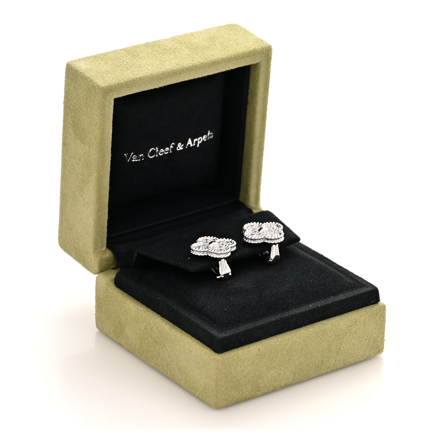 18K White Gold Diamond Vintage Alhambra Earrings