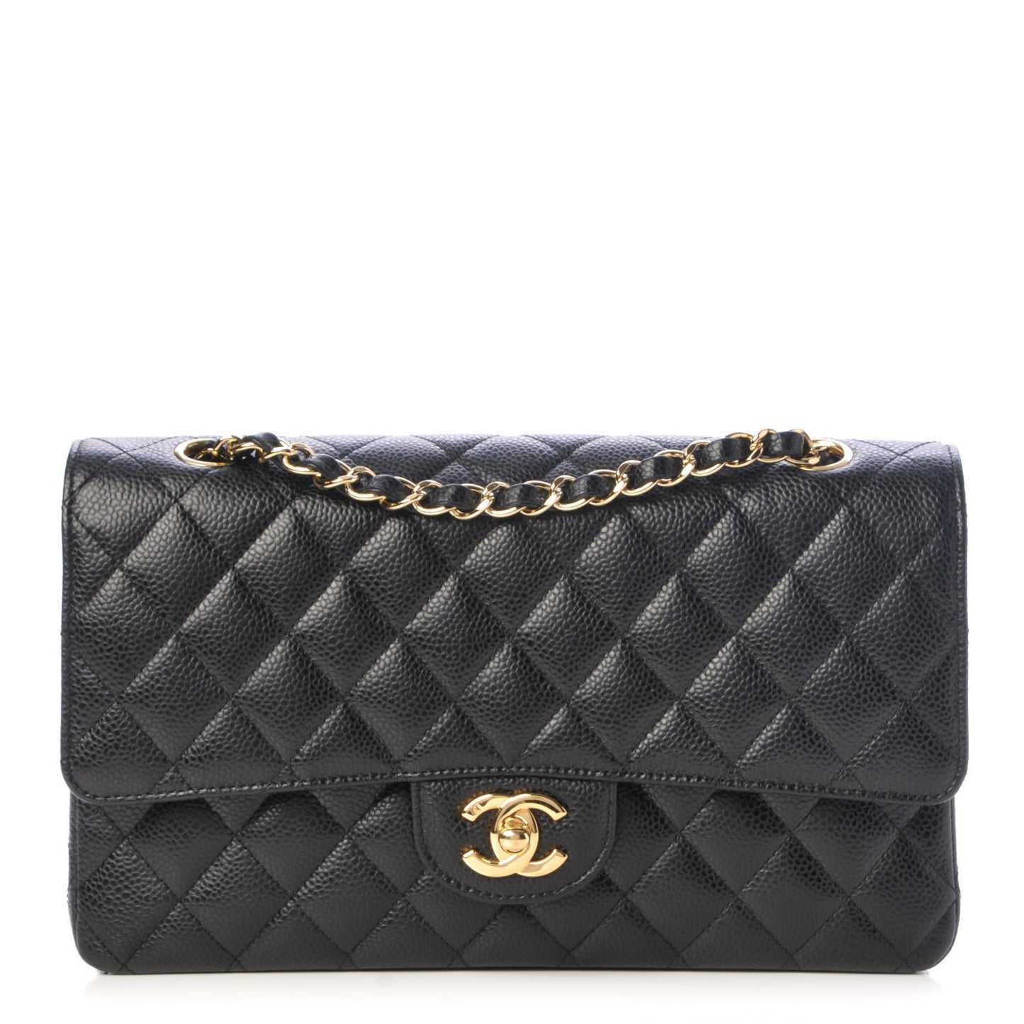 Caviar Quilted Medium Double Flap Black