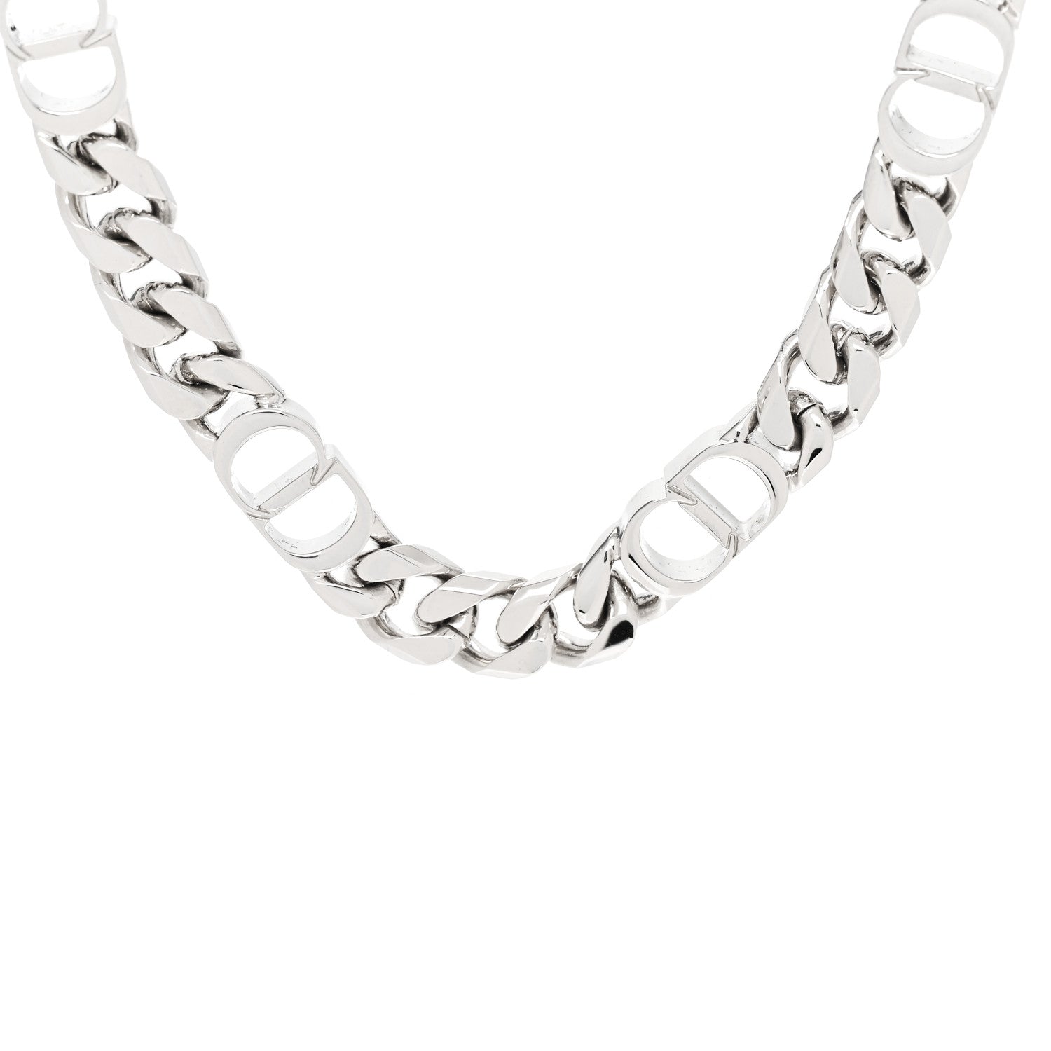 Christian Dior Brass CD Icon Thin Chain Link Necklace Silver