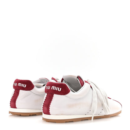 Miu Miu Bleached Calfskin Womens Plume Low Top Sneakers 38 White Cerise 5 of 8
