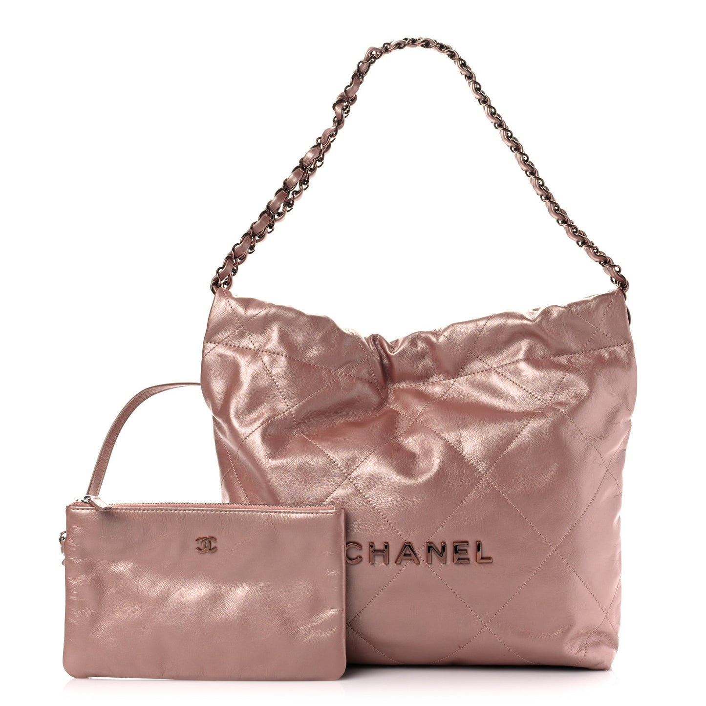 Metallic Calfskin Quilted Small Chanel 22 Pink