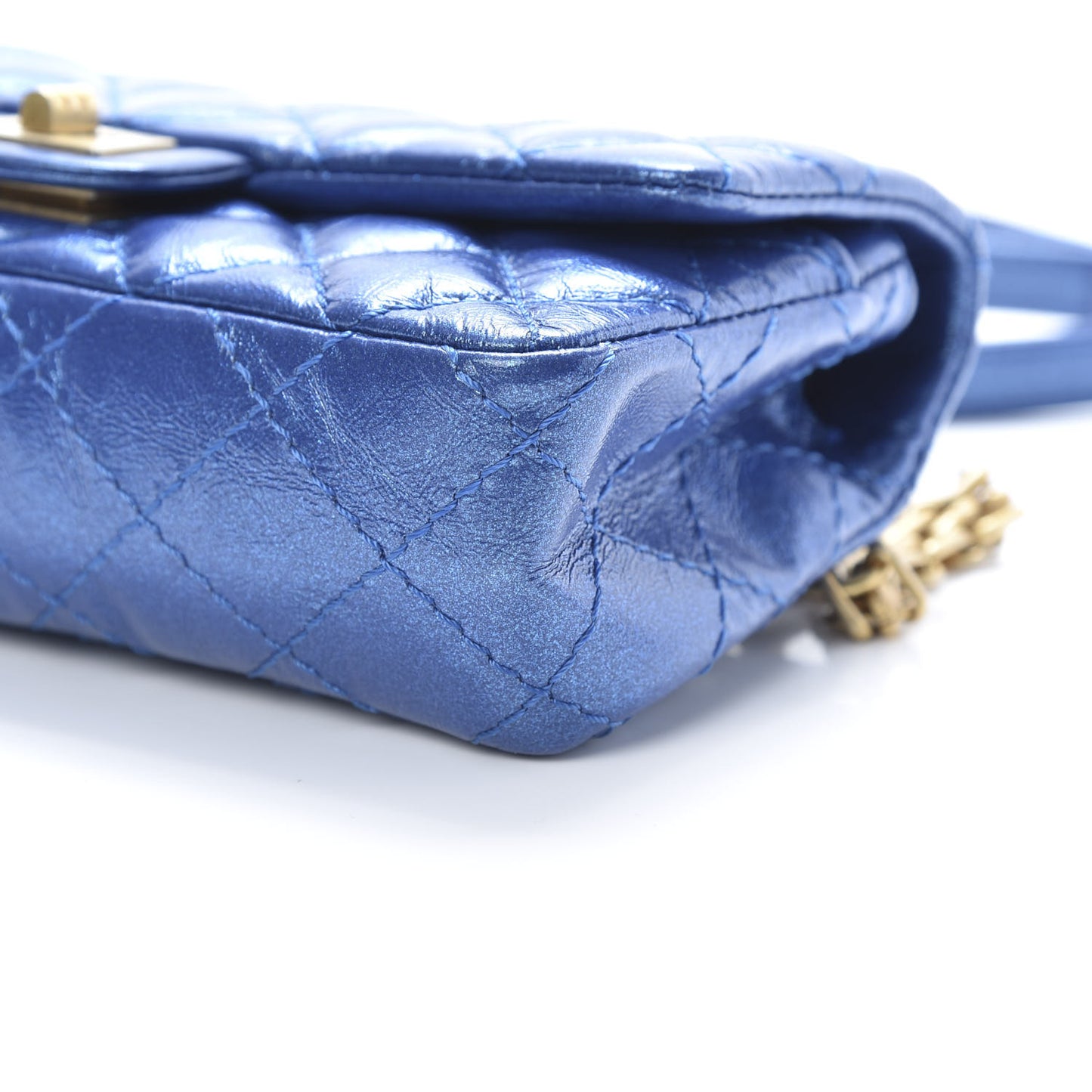Metallic Aged Calfskin Quilted 2.55 Reissue Flap Belt Bag Blue