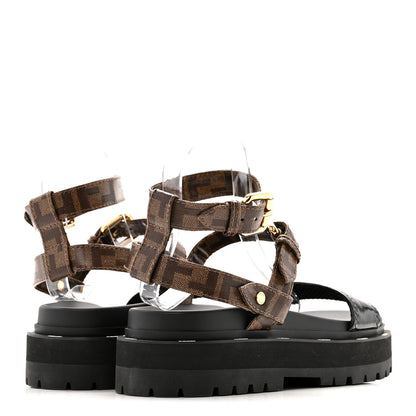 Fendi Vernice High-Tech Glazed Fabric FF Lug Sole Platform Sandals 39 Black Tobacco Moro 5 of 11