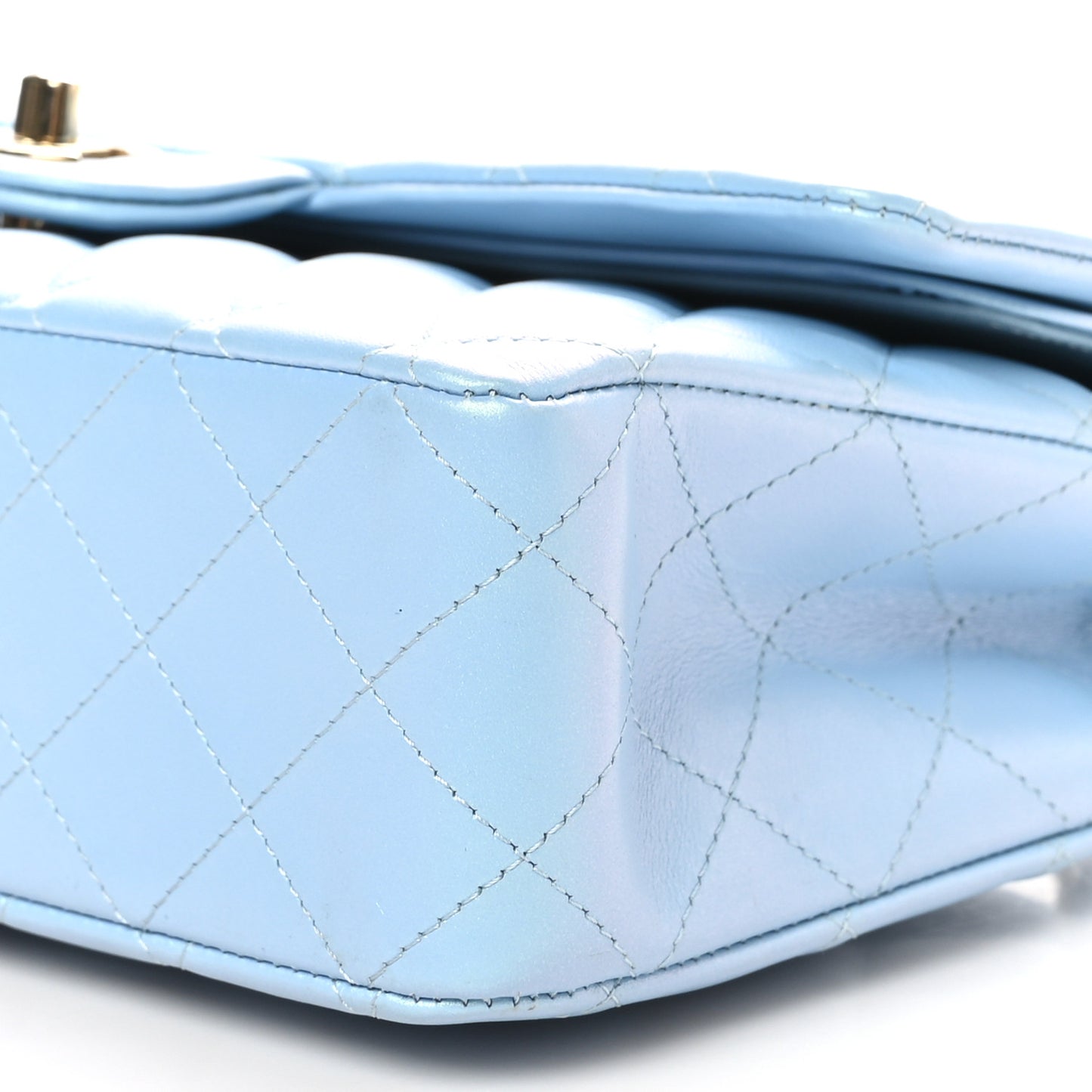 Iridescent Calfskin Quilted Medium Double Flap Blue