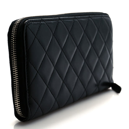 Chanel Lambskin Quilted Large Gusset Zip Around Wallet Black 5 of 18