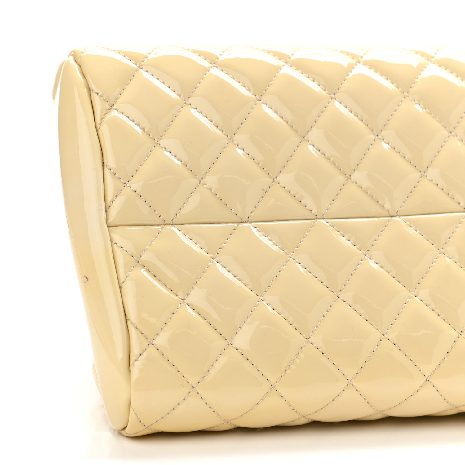 Chanel Patent Quilted Medium Just Mademoiselle Bowling Bag Beige 4 of 12