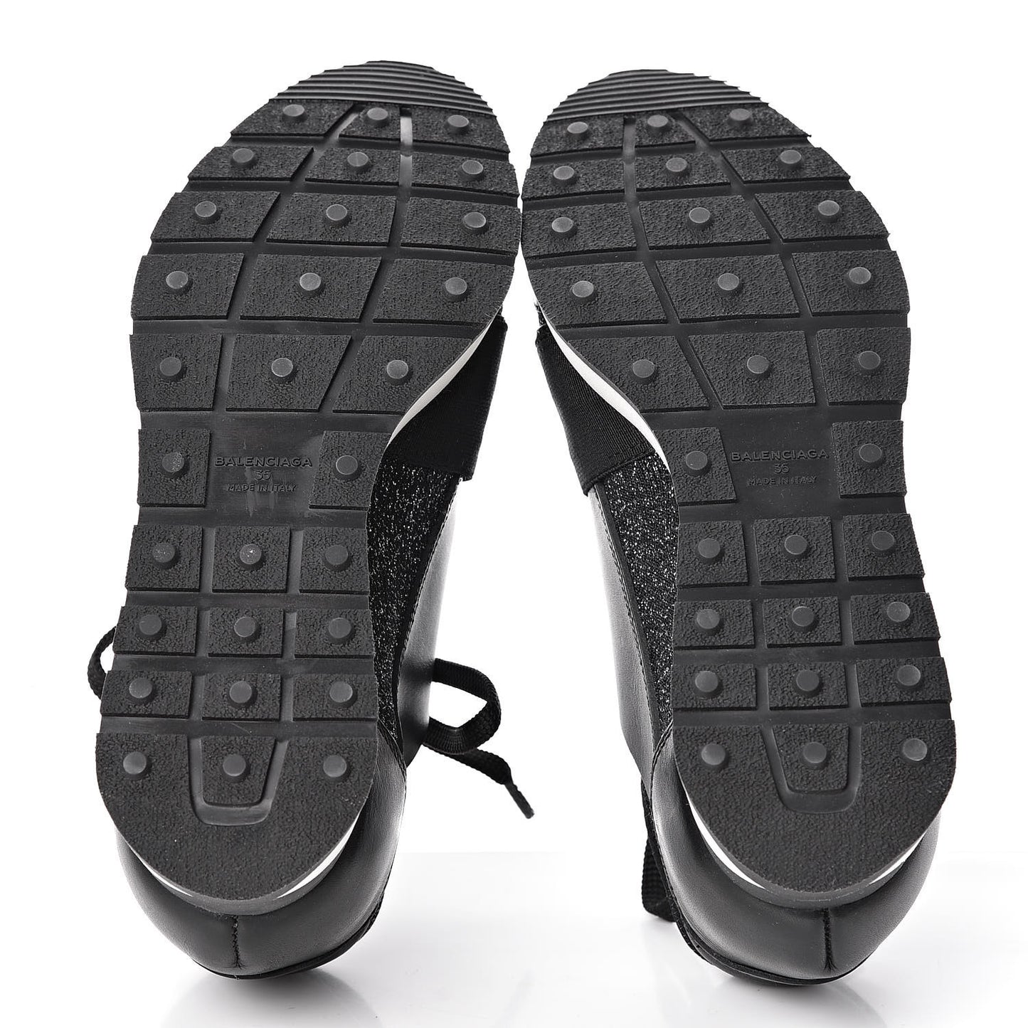 Mesh Lurex Calfskin Womens Race Runner Sneakers 35 Black