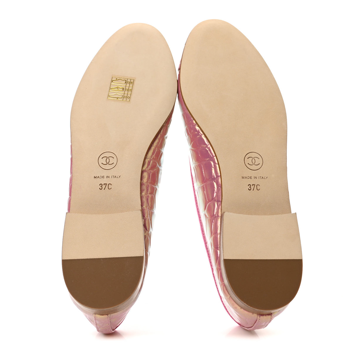 Chanel Iridescent Calfskin Crocodile Embossed Ballerina Flats 37 Pink 6 of 10